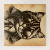 アビクールエーターサングラスセピアのレトロ猫 ジグソーパズル (横)