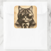 アビクールエーターサングラスセピアのレトロ猫 スクエアシール (バッグ)
