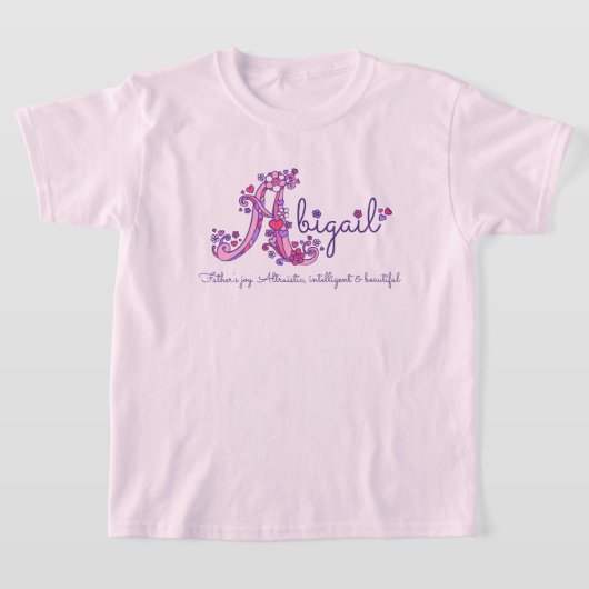 アビゲイルの女の子の手紙A名前をカスタムするの意味 Tシャツ (レイダウン)