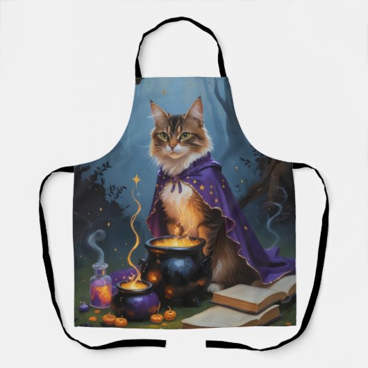 アビシニアキャットお洒落ハロウィン絵を描ズ エプロン (正面)