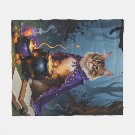 アビシニアキャットお洒落ハロウィン絵を描ズ フリースブランケット (正面(横))