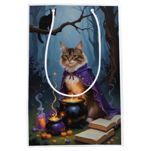 アビシニアキャットお洒落ハロウィン絵を描ズ ミディアムペーパーバッグ (正面)