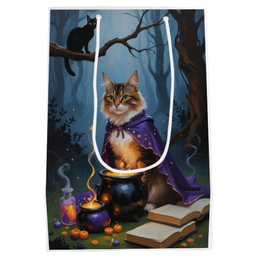 アビシニアキャットお洒落ハロウィン絵を描ズ ミディアムペーパーバッグ (裏面)