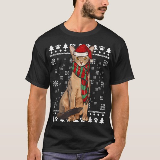 アビシニアキャットサンタハットクリスマスの醜いクリスマス Tシャツ (正面)