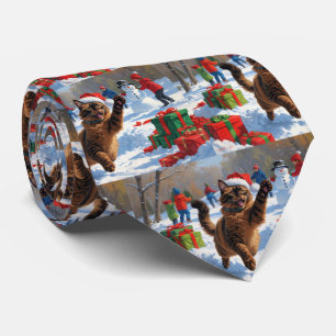 アビシニアンキャットのクリスマススノーシーン ネクタイ