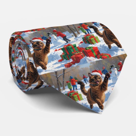 アビシニアンキャットのクリスマススノーシーン ネクタイ (ロール)