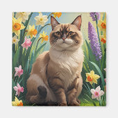 アビシニアンキャットの春の花の絵 マグネット (正面)
