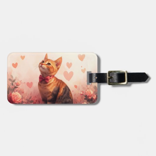 アビシニアン猫とバラ - バレンタインデー ラゲッジタグ (正面横)