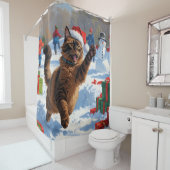 アビシニアン猫のクリスマス祭り雪景色 シャワーカーテン (インサイチュ)