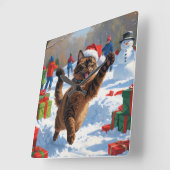 アビシニアン猫のクリスマス祭り雪景色 スクエア壁時計 (傾斜)