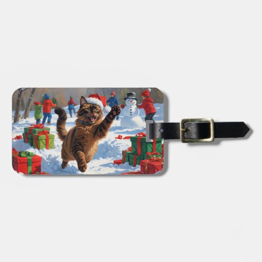 アビシニアン猫のクリスマス祭り雪景色 ラゲッジタグ (正面横)