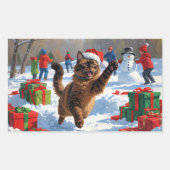 アビシニアン猫のクリスマス祭り雪景色 長方形シール (正面)