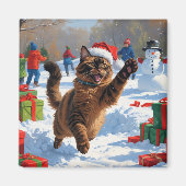 アビシニアン猫のクリスマス雪景色 マグネット (正面)