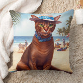 アビシニアン猫オンビーチ、夏のプレゼント猫好き クッション (ブランケット)