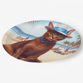 アビシニアン猫オンビーチ、夏のプレゼント猫好き ペーパープレート (アングル)