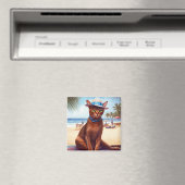 アビシニアン猫オンビーチ、夏のプレゼント猫好き マグネット (インサイチュ (食洗機))