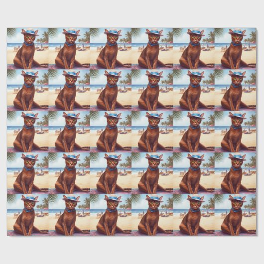 アビシニアン猫オンビーチ、夏のプレゼント猫好き ラッピングペーパー (フラット)