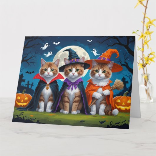 アビシニアン猫カボチャおもしろいハロウィーン カード (黄色い花)