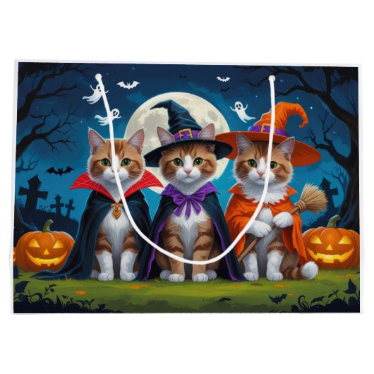 アビシニアン猫カボチャおもしろいハロウィーン ラージペーパーバッグ (裏面)