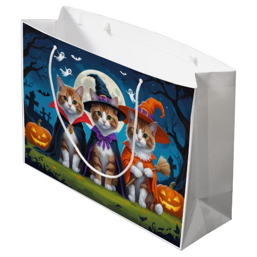 アビシニアン猫カボチャおもしろいハロウィーン ラージペーパーバッグ (裏面アングル)