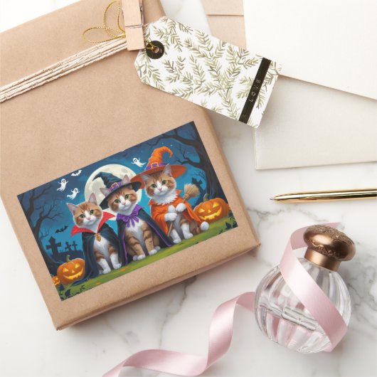 アビシニアン猫カボチャおもしろいハロウィーン 長方形シール (ギフト)