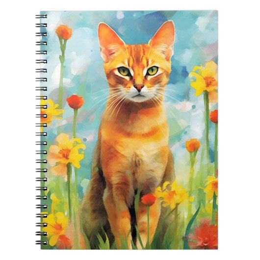 アビシニアン猫カラフル水彩画 ノートブック (正面)