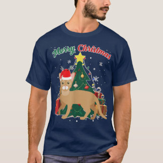 アビシニアン猫クリスマスツリー雪フレーククリスマスプレ Tシャツ