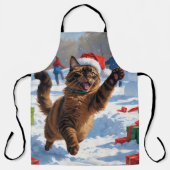 アビシニアン猫クリスマスフェスティバル雪景色 エプロン (正面)
