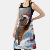 アビシニアン猫クリスマスフェスティバル雪景色 エプロン (インサイチュ)