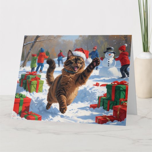 アビシニアン猫クリスマスフェスティバル雪景色 カード (正面)