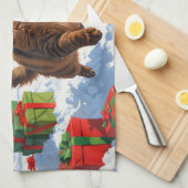 アビシニアン猫クリスマスフェスティバル雪景色 キッチンタオル (四つ折り)