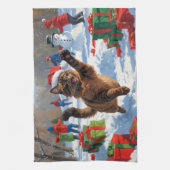 アビシニアン猫クリスマスフェスティバル雪景色 キッチンタオル (縦)