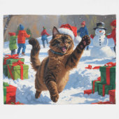アビシニアン猫クリスマスフェスティバル雪景色 フリースブランケット (正面(横))