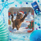 アビシニアン猫クリスマスフェスティバル雪景色 ペーパープレート (パーティー)