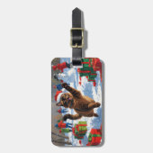 アビシニアン猫クリスマスフェスティバル雪景色 ラゲッジタグ (正面縦)