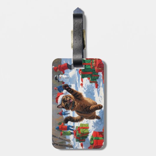 アビシニアン猫クリスマスフェスティバル雪景色 ラゲッジタグ (裏面縦)