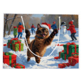 アビシニアン猫クリスマスフェスティバル雪景色 ラージペーパーバッグ (裏面)