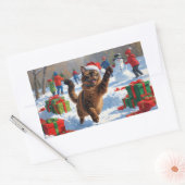 アビシニアン猫クリスマスフェスティバル雪景色 長方形シール (封筒)