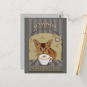 アビシニアン猫コーヒーカプルッチーノヴィンテージポスター ポストカード