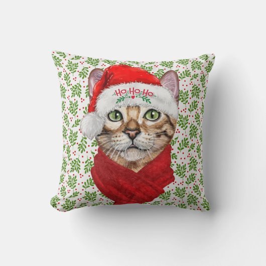 アビシニアン猫ホーホーホーホーサンタハットマイクリスマス クッション (正面)