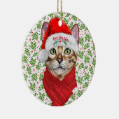 アビシニアン猫ホーホーホーホーサンタハットマイクリスマス セラミックオーナメント (右)