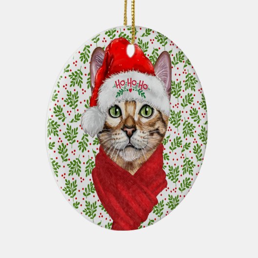 アビシニアン猫ホーホーホーホーサンタハットマイクリスマス セラミックオーナメント (右)