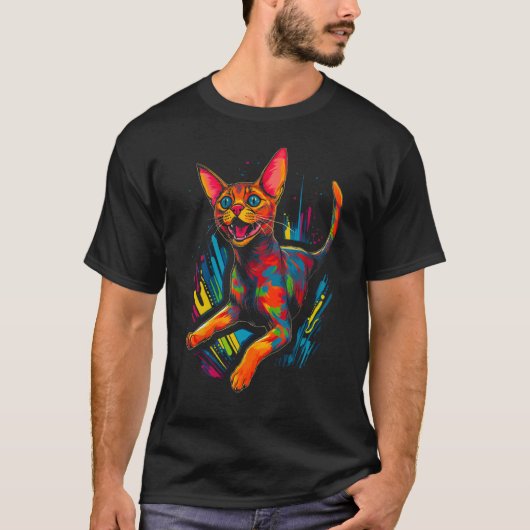 アビシニアン猫ポップアート Tシャツ (正面)