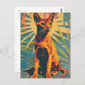 アビシニアン猫ヴィンテージアート ポストカード (正面/裏面)