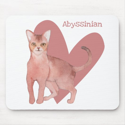 アビシニアン猫水彩子猫ピンクハートマウスP マウスパッド (正面)