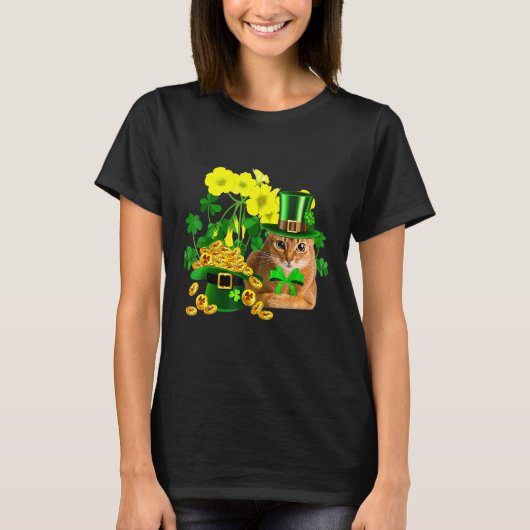 アビシニアン猫St patricks dayレプレシャン猫 Tシャツ (正面)