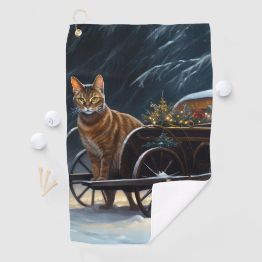 アビシニアン雪そりに乗るクリスマスデコール ゴルフタオル (インサイチュ)