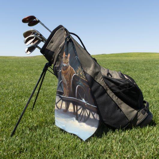 アビシニアン雪そりに乗るクリスマスデコール ゴルフタオル (グリーン)