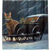 アビシニアン雪そりに乗るクリスマスデコール シャワーカーテン (正面)