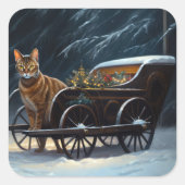 アビシニアン雪そりに乗るクリスマスデコール スクエアシール (正面)